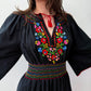 1960s - 1970s Vintage Hungarian Black Hand Embroidered Folk Dress