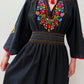 1960s - 1970s Vintage Hungarian Black Hand Embroidered Folk Dress
