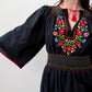 1960s - 1970s Vintage Hungarian Black Hand Embroidered Folk Dress