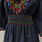 1960s - 1970s Vintage Hungarian Black Hand Embroidered Folk Dress