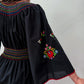 1960s - 1970s Vintage Hungarian Black Hand Embroidered Folk Dress