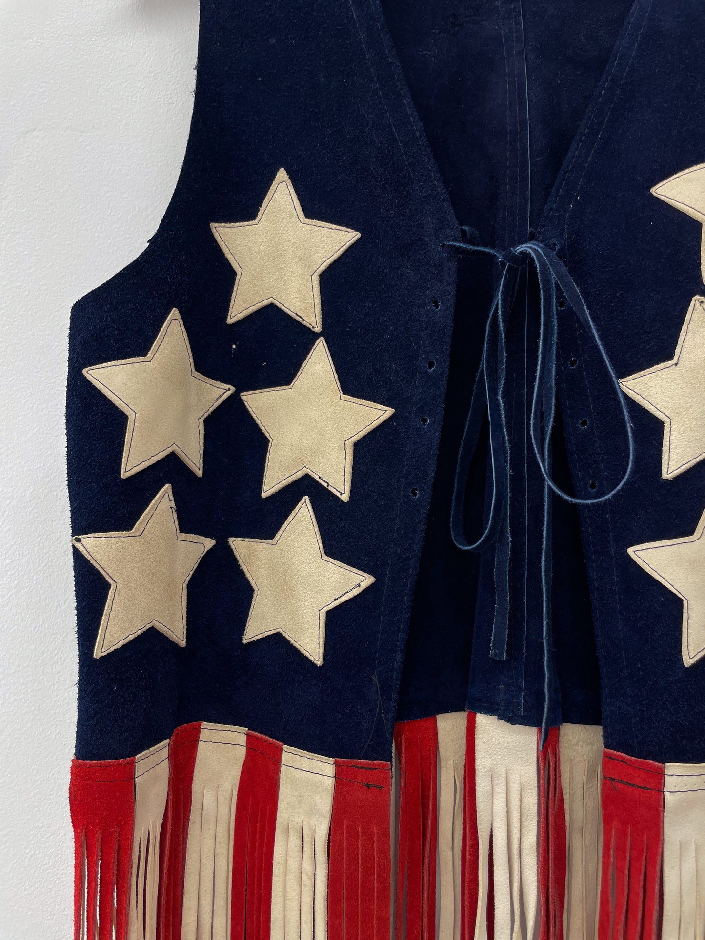 1960s 1970s Vintage Stars and Stripes Suede Fringe Vest RARE