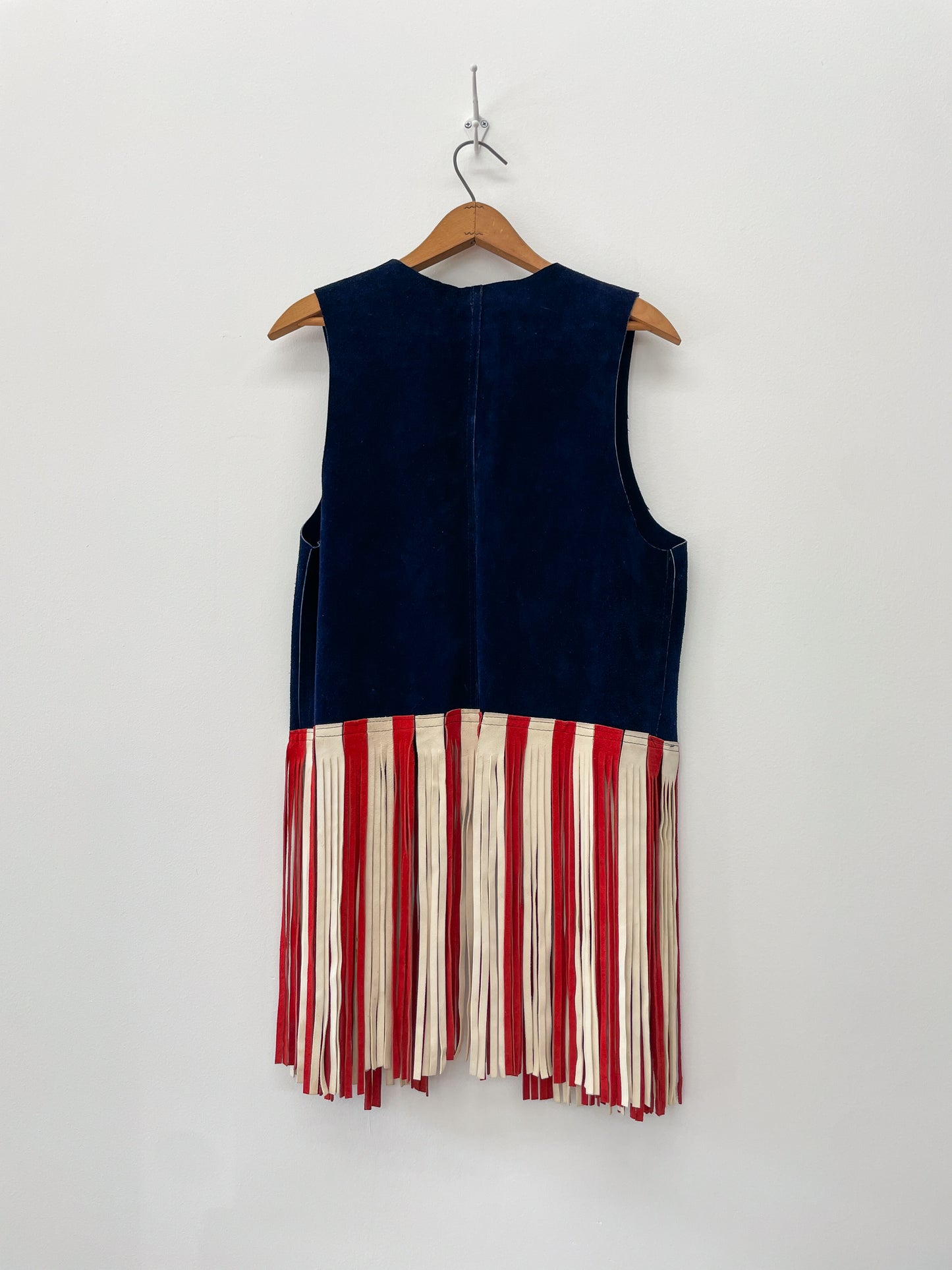 1960s 1970s Vintage Stars and Stripes Suede Fringe Vest RARE