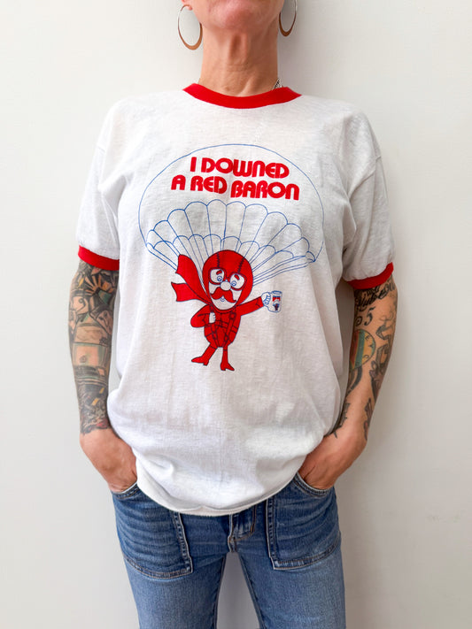 1970s - 1980s Vintage Seagram's Gin Red Baron Recipe Ringer Tee Shirt