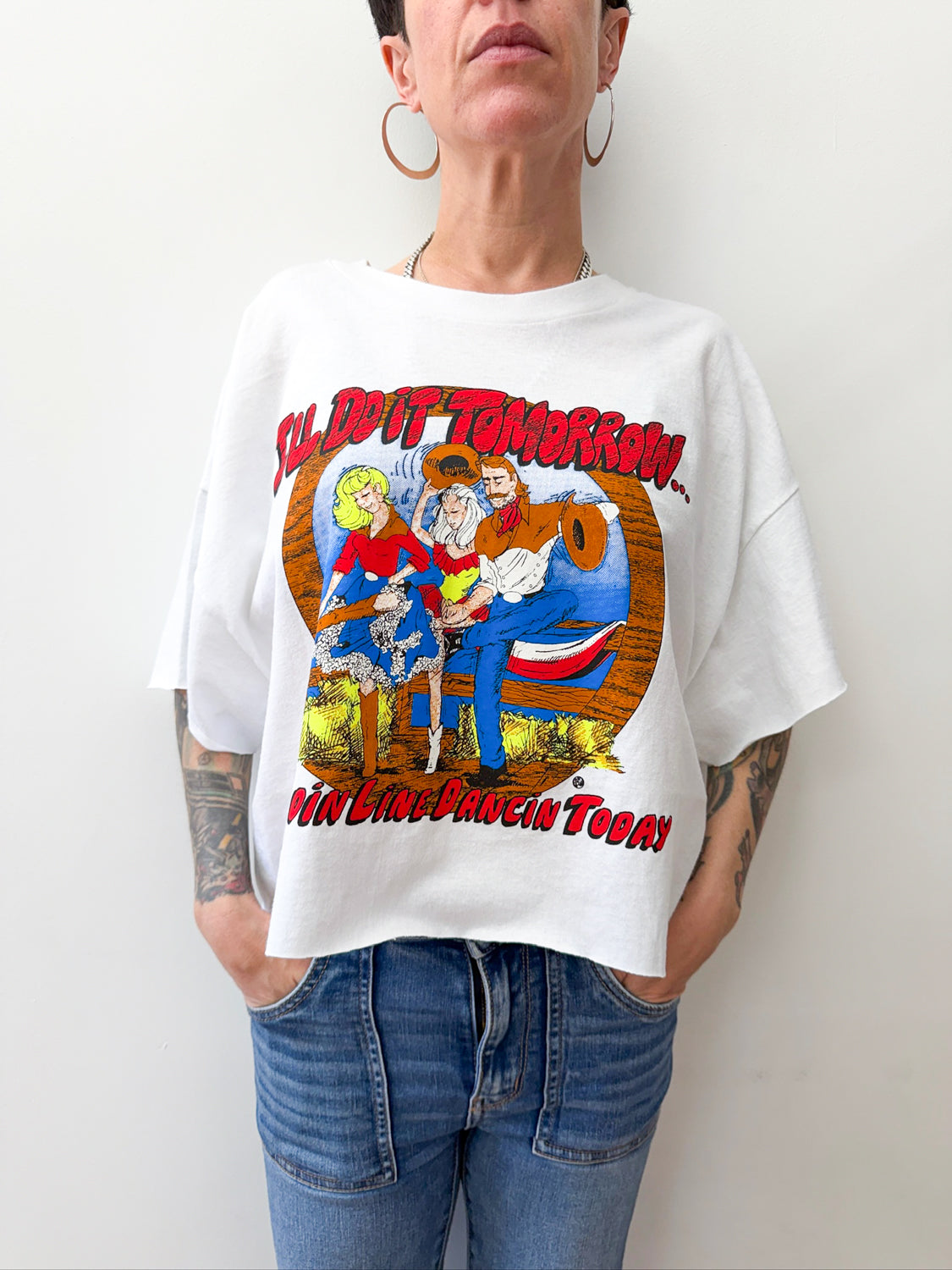 1990s Vintage Line Dancin' Procrastination Crop Top Tee – The