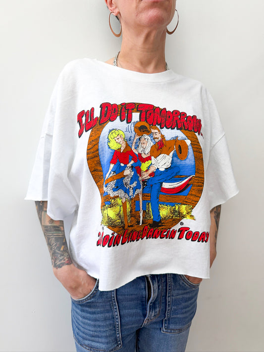 1990s Vintage Line Dancin' Procrastination Crop Top Tee