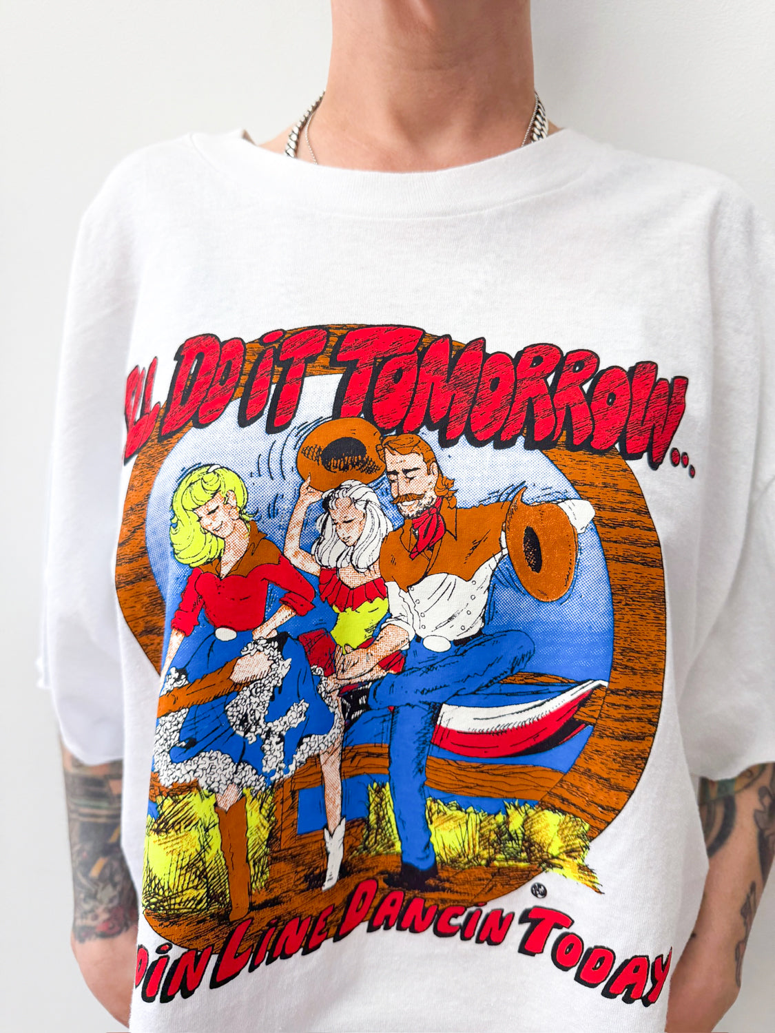 1990s Vintage Line Dancin' Procrastination Crop Top Tee