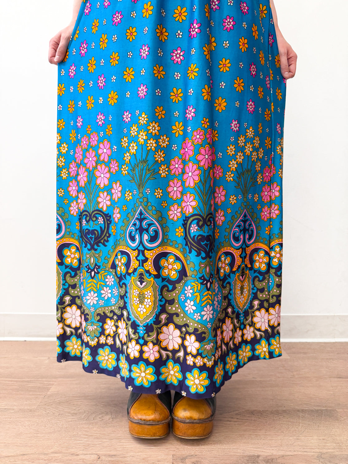 1970s Vintage Flower Power Backless Halter Maxi Dress The Getup Vintage 1970s Vintage Flower Power Backless Halter Maxi Dress The Getup Vintage