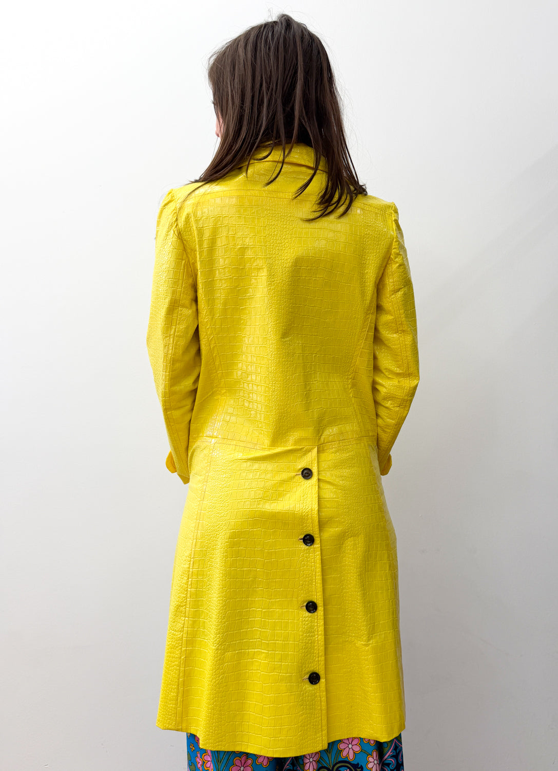 1960s Vintage Vogue Paris Bright Yellow Mod Embossed Vinyl Reptile Print Jacket