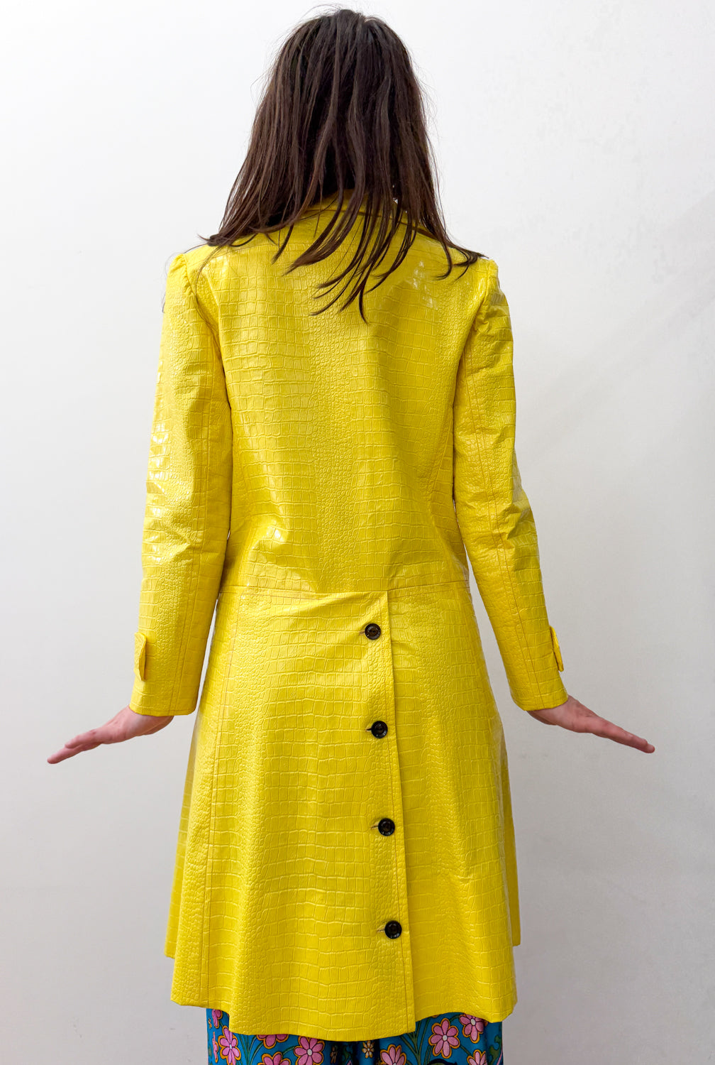 1960s Vintage Vogue Paris Bright Yellow Mod Embossed Vinyl Reptile Print Jacket