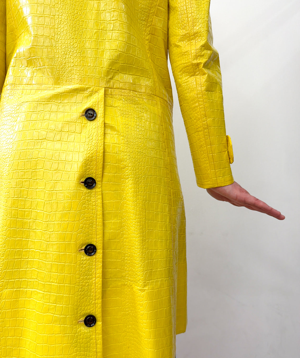 1960s Vintage Vogue Paris Bright Yellow Mod Embossed Vinyl Reptile Print Jacket