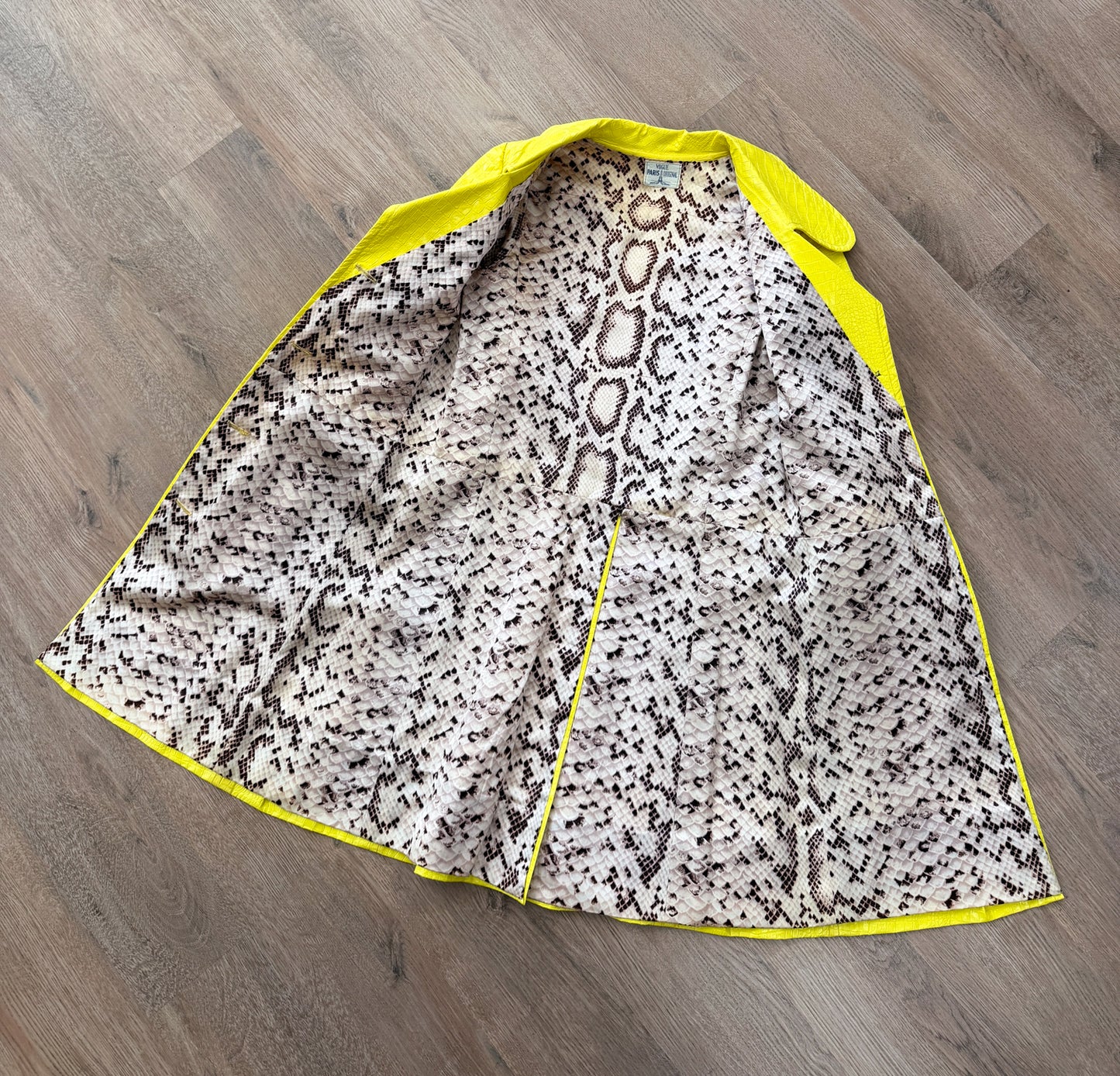 1960s Vintage Vogue Paris Bright Yellow Mod Embossed Vinyl Reptile Print Jacket