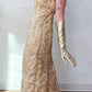 1950s Vintage Golden Floral Brocade Cocktail Maxi Dress