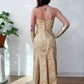 1950s Vintage Golden Floral Brocade Cocktail Maxi Dress