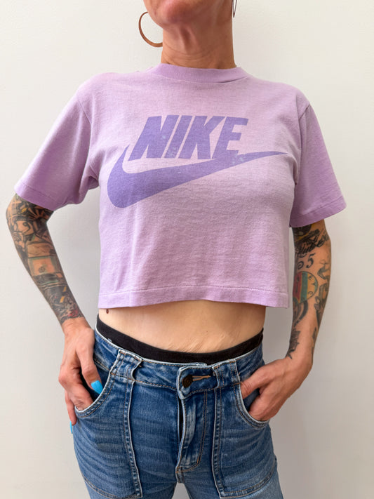 1980s Vintage NIKE Swoosh Lavender Purple Crop Top Tee