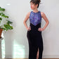 1990s Vintage Purple Sequins with Black Maxi Party NYE Dress