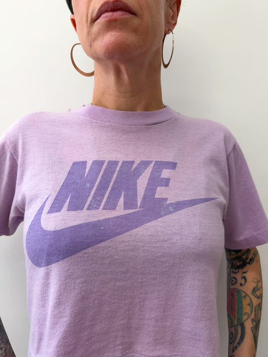 1980s Vintage NIKE Swoosh Lavender Purple Crop Top Tee