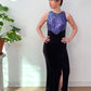 1990s Vintage Purple Sequins with Black Maxi Party NYE Dress