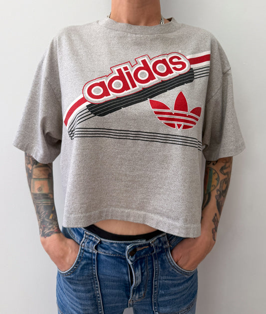 1980s Vintage ADIDAS Heather Grey Crop Top Tee