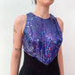 1990s Vintage Purple Sequins with Black Maxi Party NYE Dress