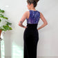 1990s Vintage Purple Sequins with Black Maxi Party NYE Dress