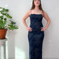 1990s Vintage Night Sky Deep Navy Sequined Prom Party Dress