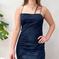 1990s Vintage Night Sky Deep Navy Sequined Prom Party Dress