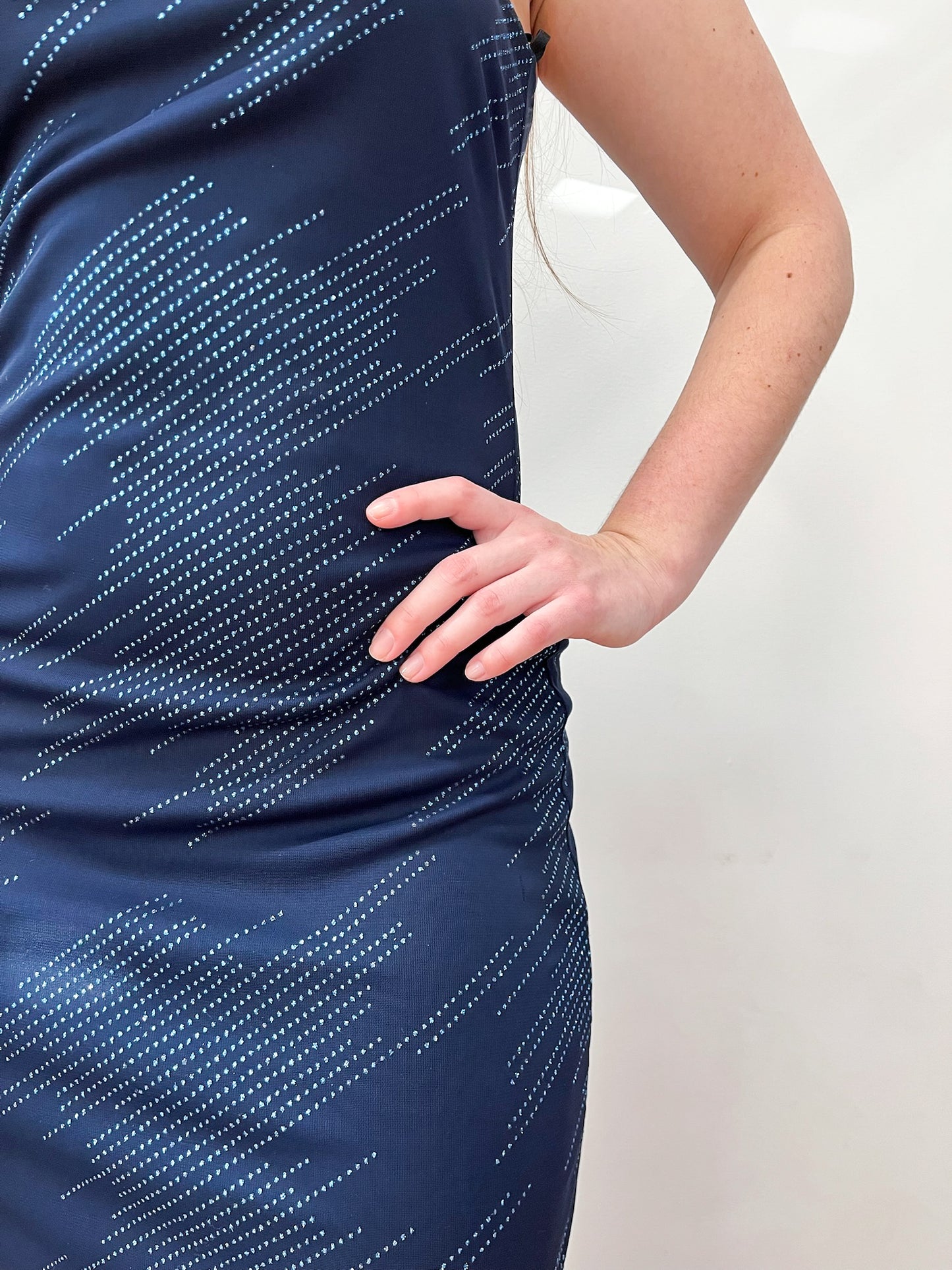 1990s Vintage Night Sky Deep Navy Sequined Prom Party Dress