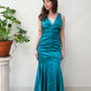 2000s Y2K Vintage Teal Mermaid Hem Prom Formal Party Gown Dress