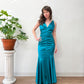 2000s Y2K Vintage Teal Mermaid Hem Prom Formal Party Gown Dress