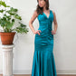 2000s Y2K Vintage Teal Mermaid Hem Prom Formal Party Gown Dress