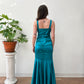 2000s Y2K Vintage Teal Mermaid Hem Prom Formal Party Gown Dress