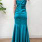 2000s Y2K Vintage Teal Mermaid Hem Prom Formal Party Gown Dress