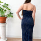 1990s Vintage Night Sky Deep Navy Sequined Prom Party Dress