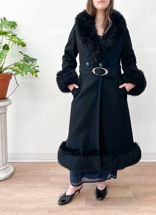 1950s Vintage Black Femme Fatale Winter Coat