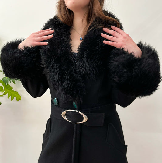 1950s Vintage Black Femme Fatale Winter Coat
