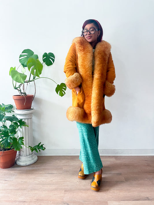 1970s Vintage Butterscotch Suede & Shearling Penny Lane Afghan Coat