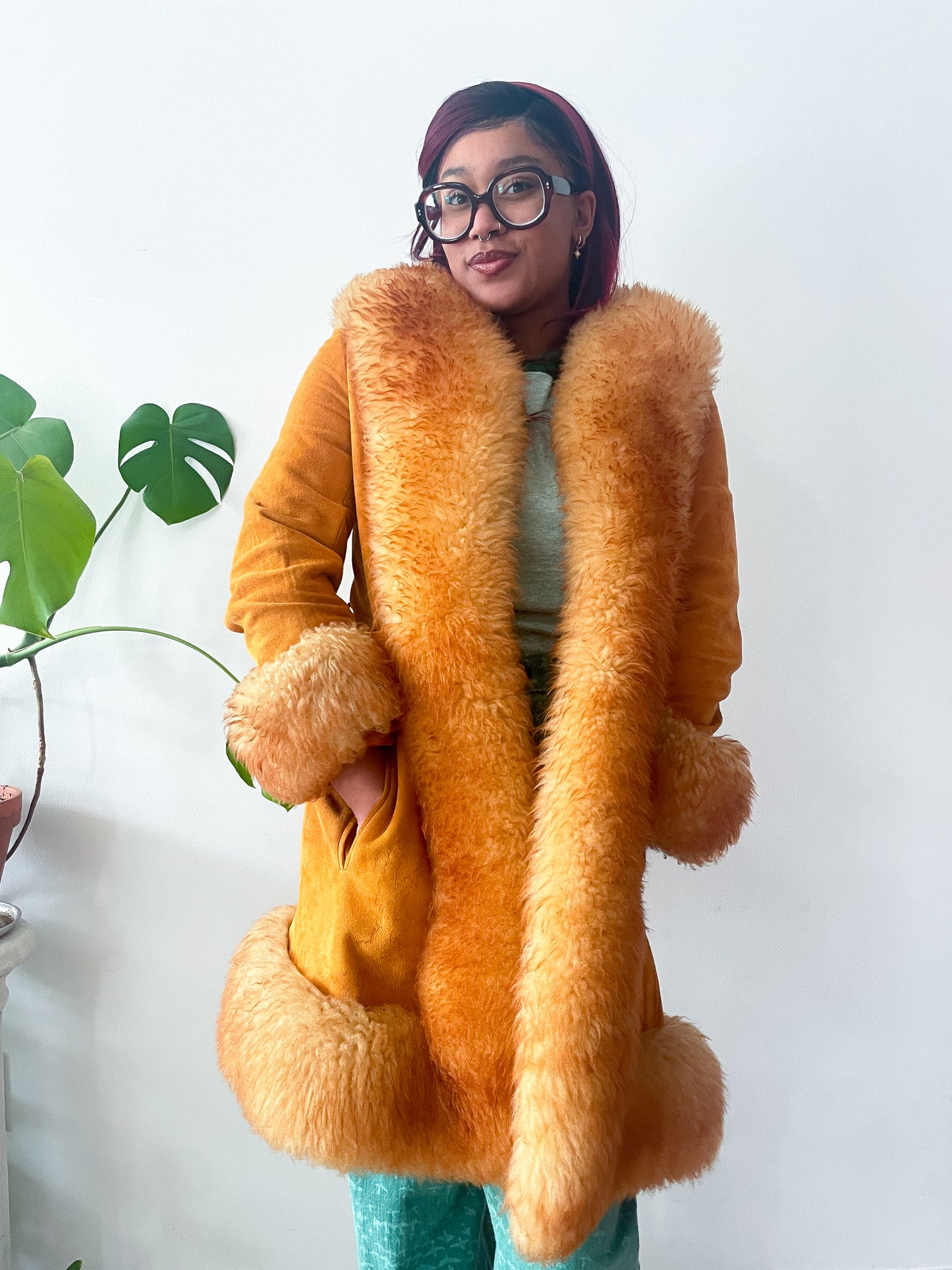 1970s Vintage Butterscotch Suede & Shearling Penny Lane Afghan Coat