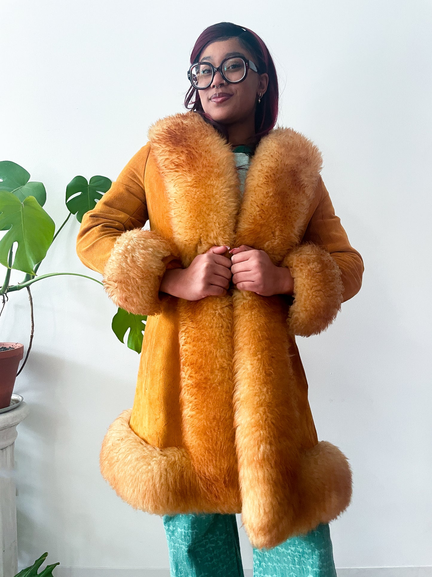 1970s Vintage Butterscotch Suede & Shearling Penny Lane Afghan Coat