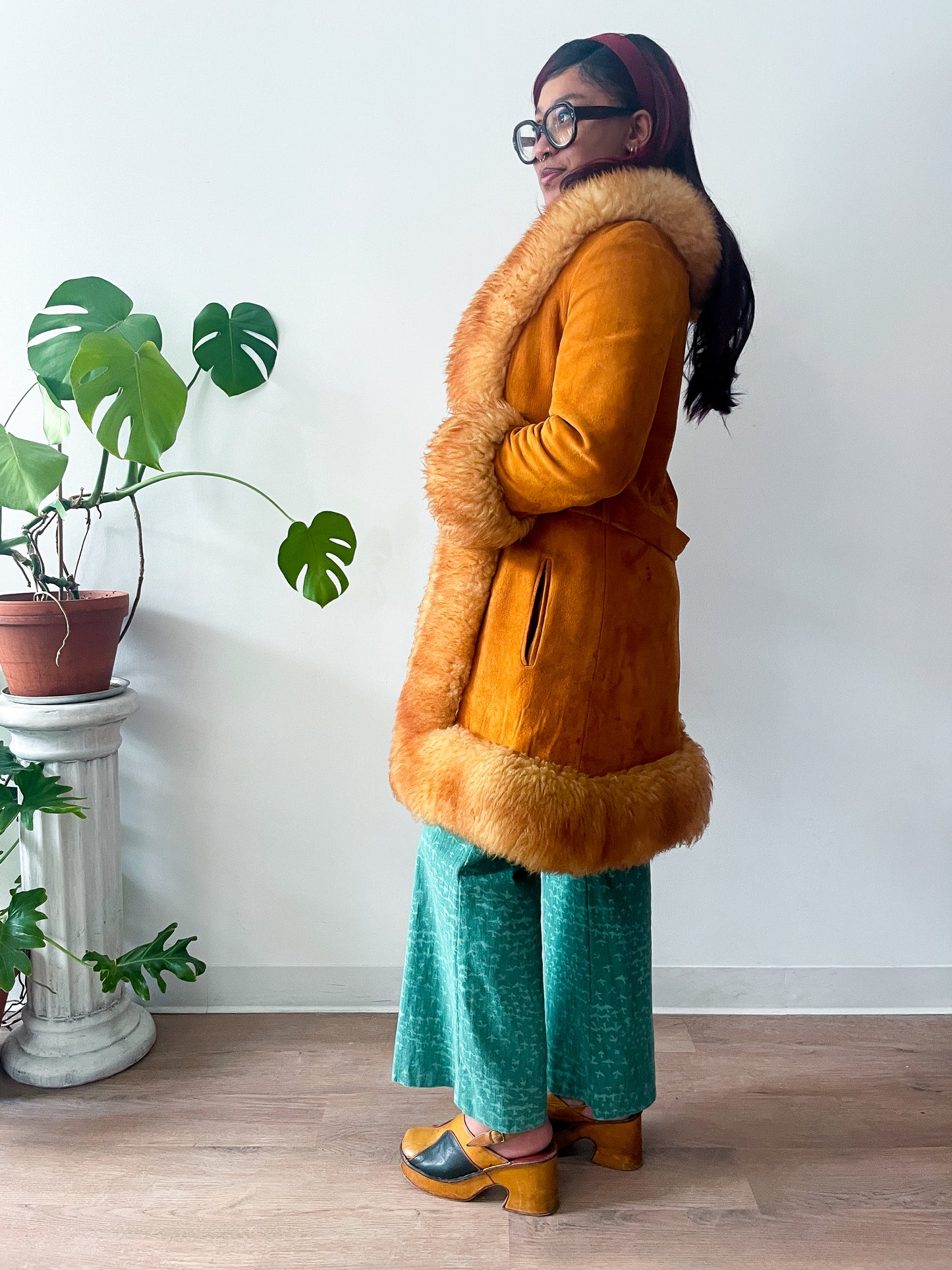 1970s Vintage Butterscotch Suede & Shearling Penny Lane Afghan Coat