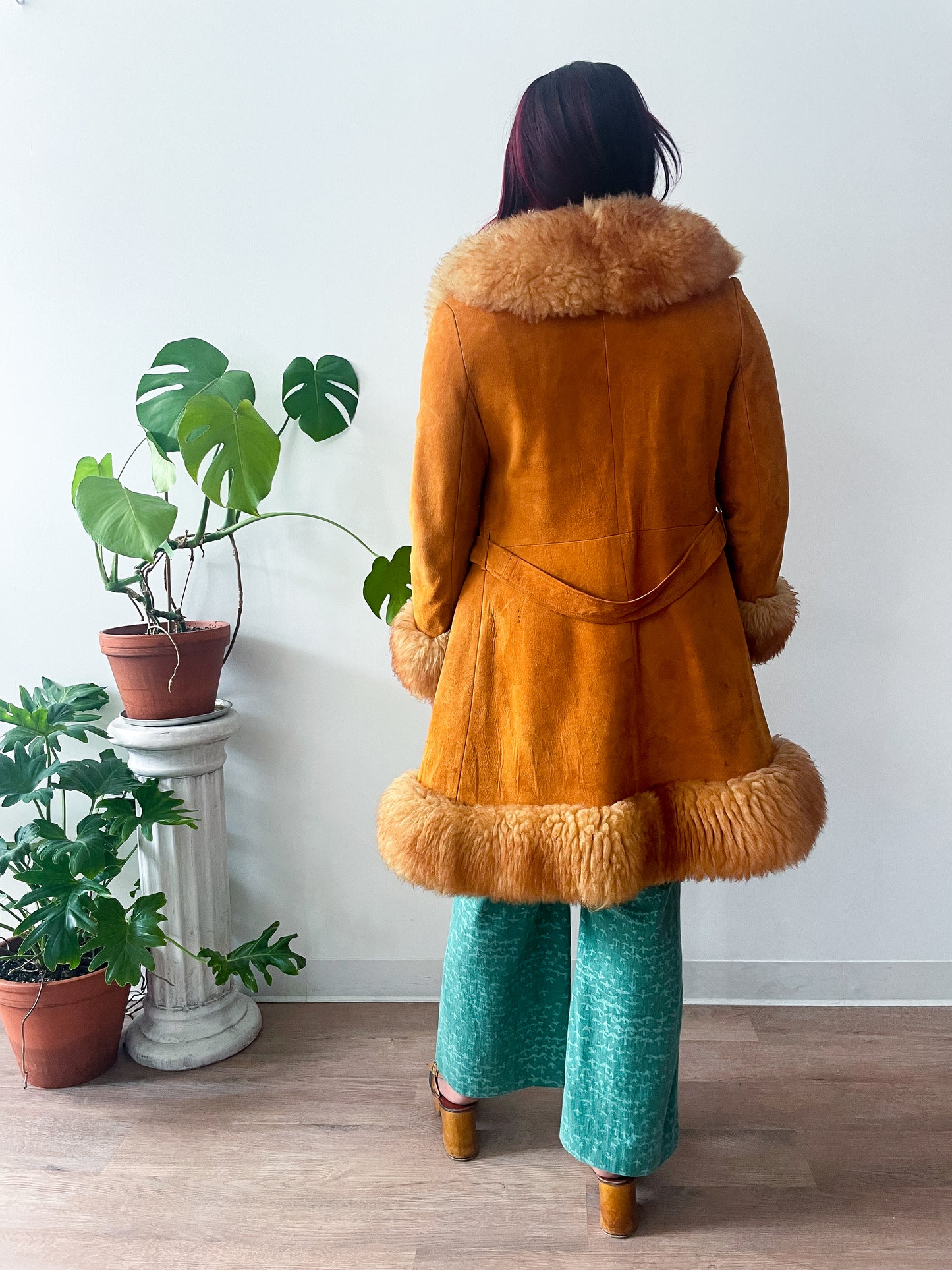 1970s Vintage Butterscotch Suede & Shearling Penny Lane Afghan Coat