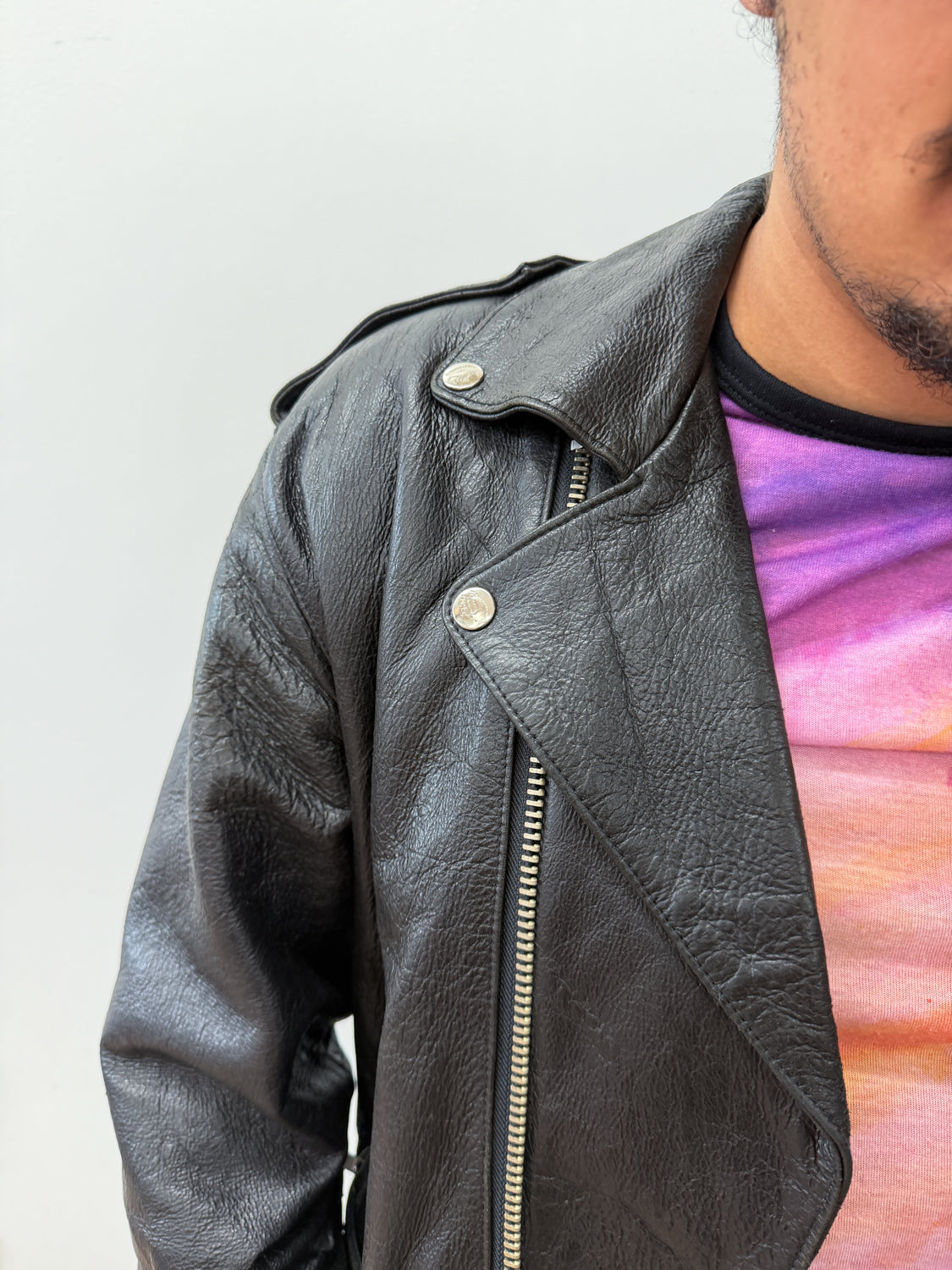 1990s Vintage Fox Run Black Studded Leather Motorcycle Jacket