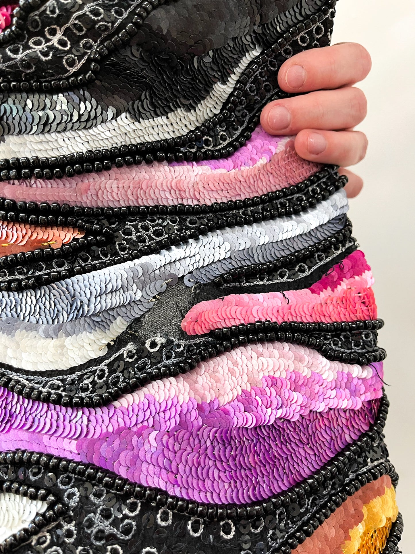 1980s Vintage Sequins All Over Rainbow Waves Heavily Beaded Silk Party Dress - NWT