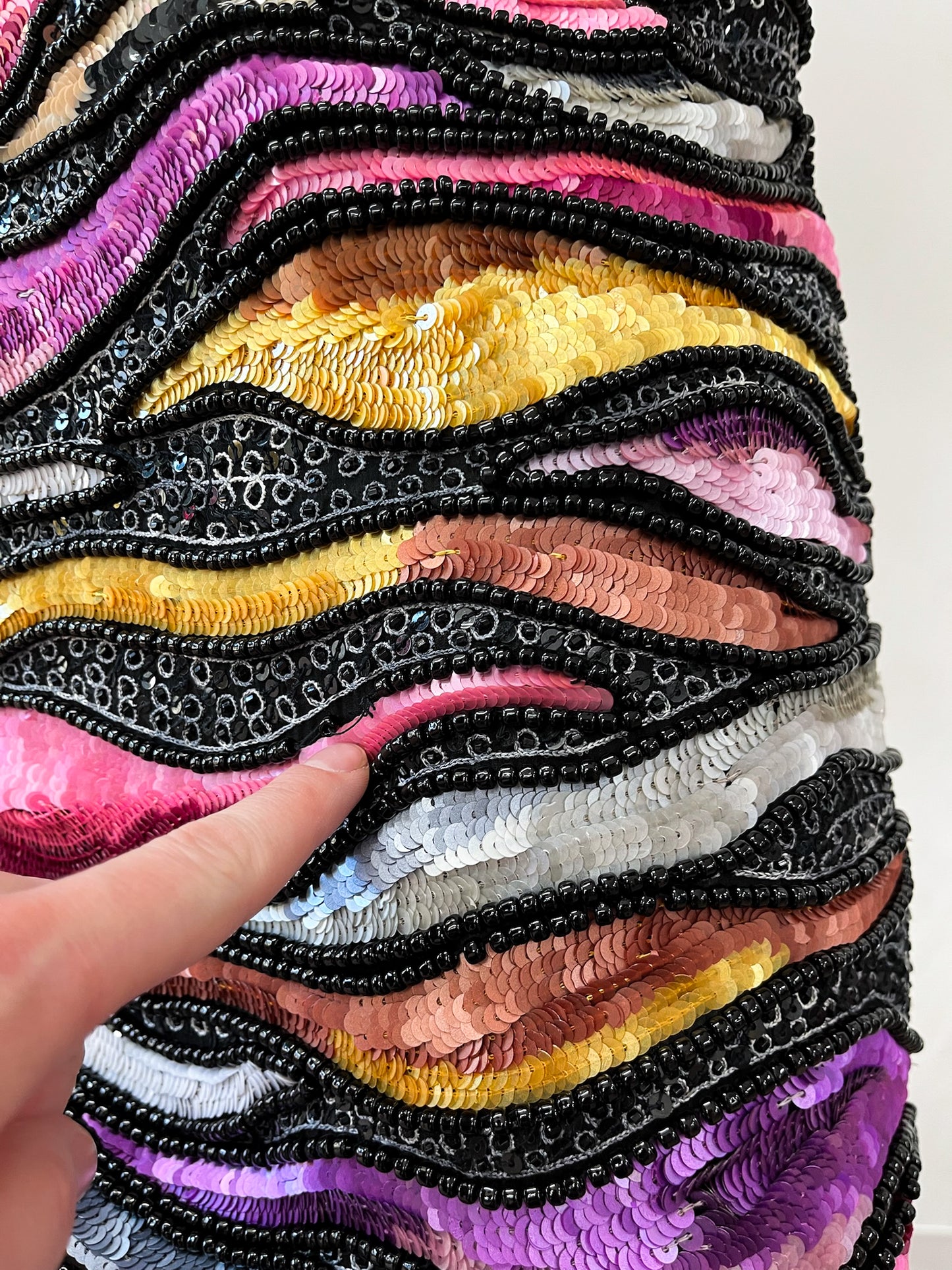 1980s Vintage Sequins All Over Rainbow Waves Heavily Beaded Silk Party Dress - NWT