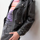1990s Vintage Fox Run Black Studded Leather Motorcycle Jacket
