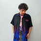 1990s Vintage Harley Davidson Blue & Red Flames Motorcycle Button Up Work Shirt