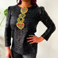 2000s Y2K Vintage Sequinned Golden Hearts Blouse