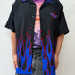 1990s Vintage Harley Davidson Blue & Red Flames Motorcycle Button Up Work Shirt