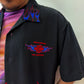 1990s Vintage Harley Davidson Blue & Red Flames Motorcycle Button Up Work Shirt