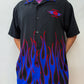 1990s Vintage Harley Davidson Blue & Red Flames Motorcycle Button Up Work Shirt